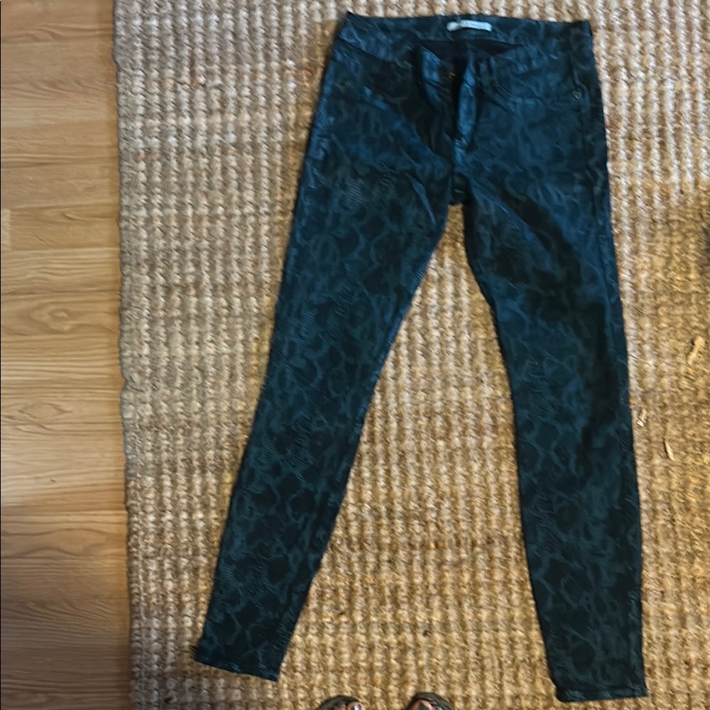 Teal snake skin print Skinny Jeans with Tapered Leg Design